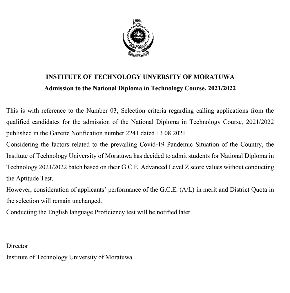 Special Notice Conducting Aptitude Test For NDT Batch 2021 2022 ITUM University Of Moratuwa